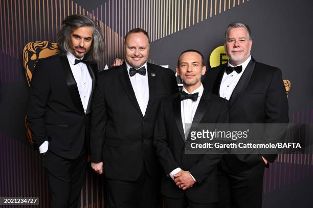 Alexis Wajsbrot, Stephane Ceretti, Theo Bialek and Guy Williams attend the EE BAFTA Film Awards 2024 at The Royal Festival Hall on February 18, 2024...