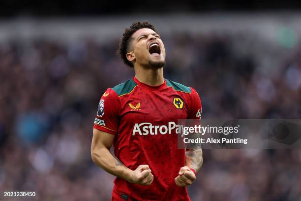 Joao Gomes of Wolverhampton Wanderers celebrates after scoring his sides first goal during the Premier League match between Tottenham Hotspur and...