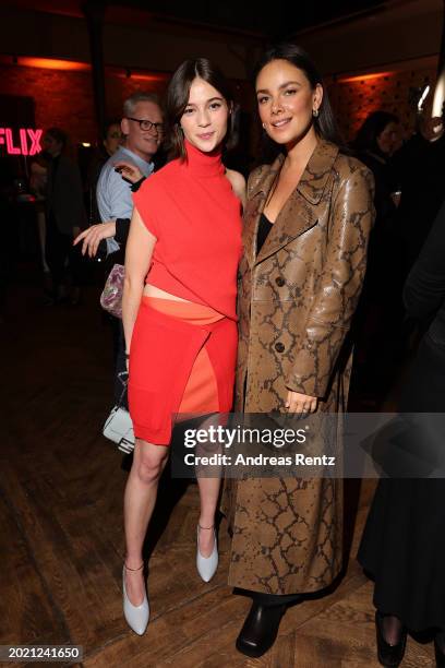 Lisa-Marie Koroll and Janina Uhse attend the reception event of Netflix DACH at Berlinale 2024 at Telegraphenamt on February 18, 2024 in Berlin,...