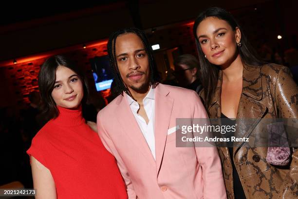 Lisa-Marie Koroll, Jerry Hoffmann and Janina Uhse attend the reception event of Netflix DACH at Berlinale 2024 at Telegraphenamt on February 18, 2024...