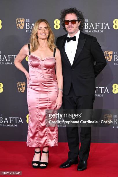 Elisabeth Shue and Davis Guggenheim attend the 2024 EE BAFTA Film Awards at The Royal Festival Hall on February 18, 2024 in London, England.