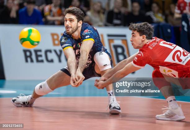 February 2024, Berlin: Volleyball, men: Champions League, Berlin Volleys - Itas Trentino, knockout round, quarter-finals, first leg,...