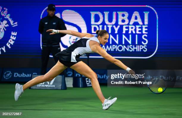 Karolina Pliskova of the Czech Republic in action against Coco Gauff of the United States in the third round on Day 4 of the Dubai Duty Free Tennis...