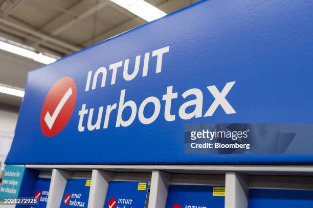 Intuit Turbotax at store in the Brooklyn borough of New York, US, on Wednesday, Jan. 24, 2024. Intuit Inc. Is scheduled to release earnings figures...