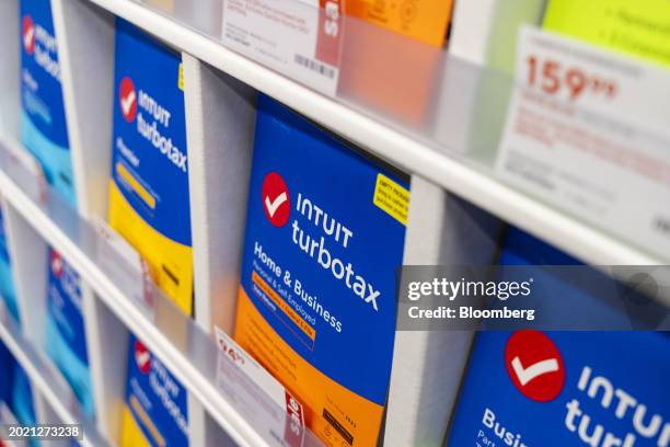 Intuit Turbotax at store in the Brooklyn borough of New York, US, on Wednesday, Jan. 24, 2024. Intuit Inc. Is scheduled to release earnings figures...