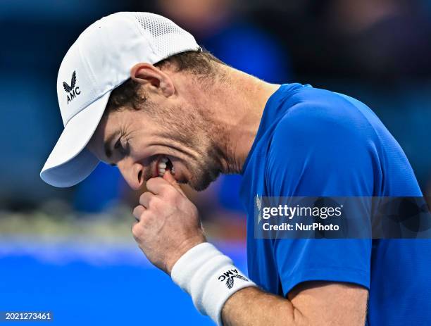 Andy Murray from Great Britain is playing in his round of 16 singles match against Jake Mensik from the Czech Republic at the ATP Qatar ExxonMobil...