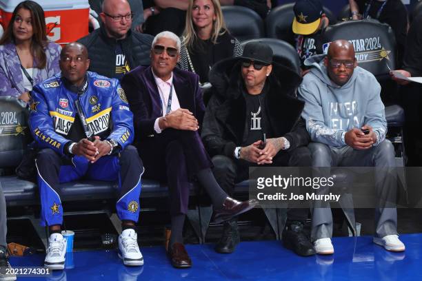 Julius Erving and Allen Iverson look on during the NBA All-Star Game as part of NBA All-Star Weekend on Sunday, February 18, 2024 at Gainbridge...