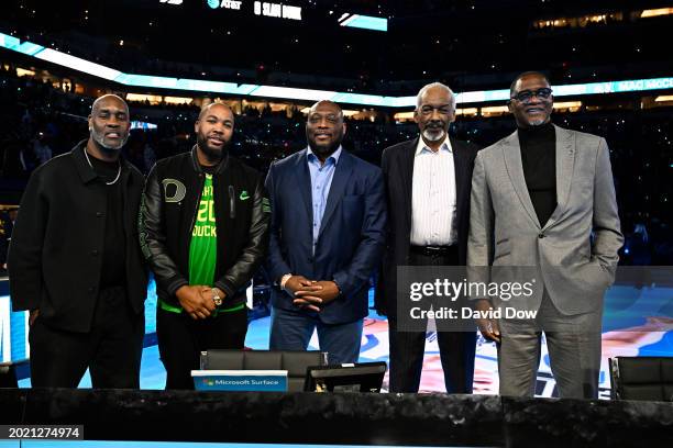 Gary Payton, Fred Jones, Mitch Richmond, Darnell Hillman, and Dominique Wilkins as a part of State Farm All-Star Saturday Night on Saturday, February...