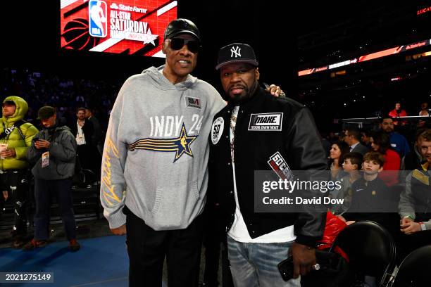 Julius Erving and 50 Cent as a part of State Farm All-Star Saturday Night on Saturday, February 17, 2024 at Lucas Oil Stadium in Indianapolis,...