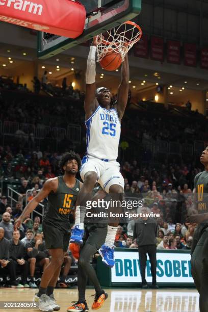 Duke Blue Devils forward Mark Mitchell dunks the ball in the first half during the game between the Duke Blue Devils and the Miami Hurricanes on...