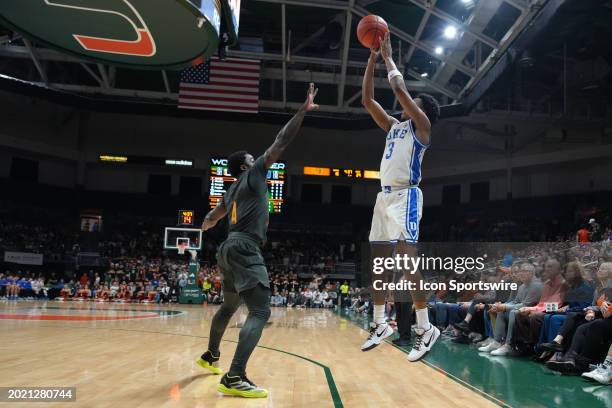 Duke Blue Devils guard Jeremy Roach makes a three pointer in the first half during the game between the Duke Blue Devils and the Miami Hurricanes on...