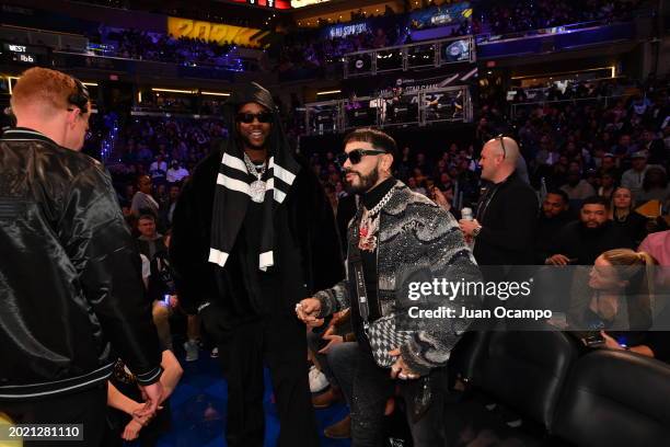 Chainz and Anuel AA attend the NBA All-Star Game as part of NBA All-Star Weekend on Sunday, February 18, 2024 at Gainbridge Fieldhouse in...
