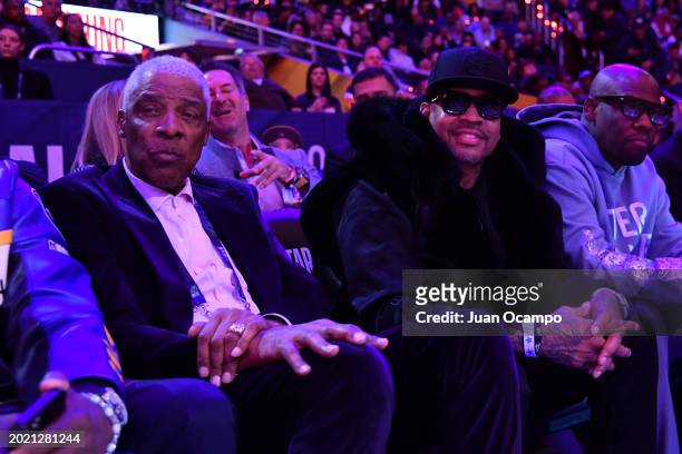Julius Erving and Allen Iverson attend the NBA All-Star Game as part of NBA All-Star Weekend on Sunday, February 18, 2024 at Gainbridge Fieldhouse in...