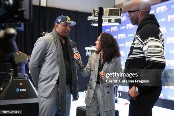 Malika Andrews interviews Metta World Peace during the NBA All-Star Game-VIP Blue Carpet Arrivals as part of NBA All-Star Weekend on Sunday, February...