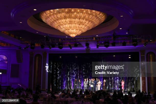 Cast and crew including Emily Yancy, Finn Wittrock, Ava DuVernay, Kris Bowers and Niecy Nash accept the Best Drama Award for "Origin" onstage at the...