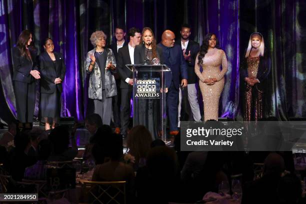 Cast and crew including Emily Yancy, Finn Wittrock, Ava DuVernay, Kris Bowers and Niecy Nash accept the Best Drama Award for "Origin" onstage at the...