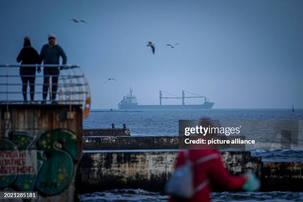 February 2024, Ukraine, Odessa: A freighter leaves the port of Odessa in the early morning in the Black Sea. February 24, 2024 marks the second...