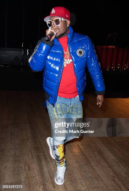 Yung Muussik performing at Katina Fields' Spectacular Birthday Extravaganza on February 17, 2024 in Burbank, California.