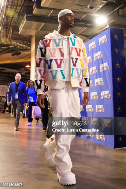 Shai Gilgeous-Alexander of the Oklahoma City Thunder and Western Conference All-Stars arrives prior to the 2024 NBA All-Star Game at Gainbridge...