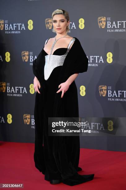 Florence Pugh attends the 2024 EE BAFTA Film Awards at The Royal Festival Hall on February 18, 2024 in London, England.