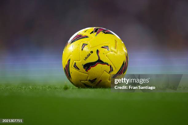 La Liga oficial match ball is seen during the LaLiga EA Sports match between Real Betis and Deportivo Alaves at Estadio Benito Villamarin on February...