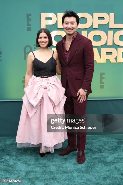 America Ferrera and Simu Liu attend the 2024 People's Choice Awards at Barker Hangar on February 18, 2024 in Santa Monica, California.