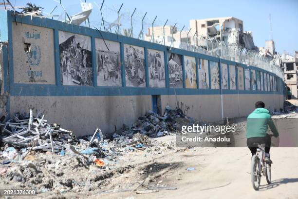 View of the destruction as a result of Israeli attacks at the UNRWA headquarters, which provides assistance to millions of Palestinians and is...