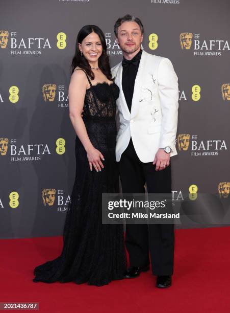 Lisa Liberat and James McAvoy attends the 2024 EE BAFTA Film Awards at The Royal Festival Hall on February 18, 2024 in London, England.