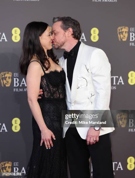 Lisa Liberat and James McAvoy attends the 2024 EE BAFTA Film Awards at The Royal Festival Hall on February 18, 2024 in London, England.