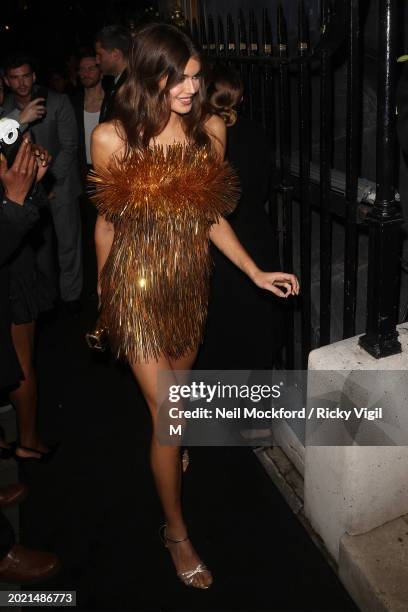 Kaia Gerber attends the British Vogue and Tiffany & Co. Celebrate Fashion and Film Party 2024 at Annabel's on February 19, 2024 in London, England.