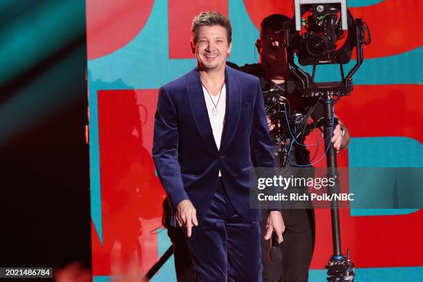 Pictured: Jeremy Renner speaks onstage during the 2024 People's Choice Awards held at Barker Hangar on February 18, 2024 in Santa Monica, California....