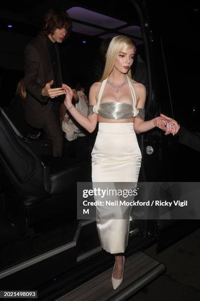 Anya Taylor-Joy attends the British Vogue And Tiffany & Co. Celebrate Fashion And Film Party 2024 at Annabel's on February 19, 2024 in London,...