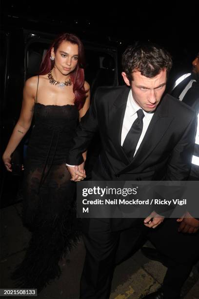 Dua Lipa and Callum Turner attend the British Vogue And Tiffany & Co. Celebrate Fashion And Film Party 2024 at Annabel's on February 19, 2024 in...