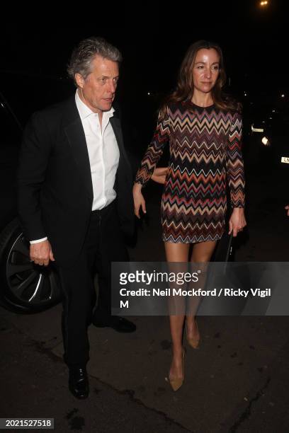 Hugh Grant and Anna Elisabet Eberstein attends the British Vogue And Tiffany & Co. Celebrate Fashion And Film Party 2024 at Annabel's on February 18,...