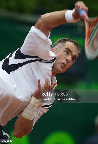 Todd Martin of USA serves during his match against Radek Stepanek of Czech Republic at The Arag World Team Cup on May 22, 2003 at The Rochus tennis...