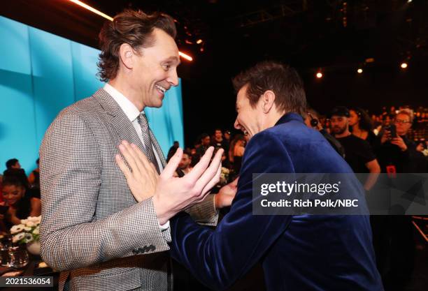 Pictured: Tom Hiddleston and Jeremy Renner attend the 2024 People's Choice Awards held at Barker Hangar on February 18, 2024 in Santa Monica,...