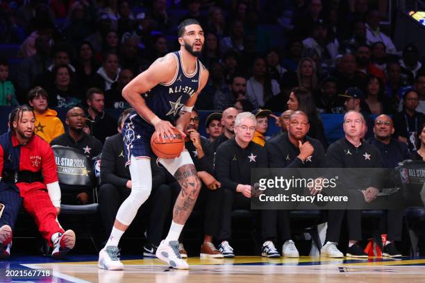 Jayson Tatum of the Boston Celtics and Eastern Conference All-Stars shoots the ball against the Western Conference All-Stars in the first quarter...