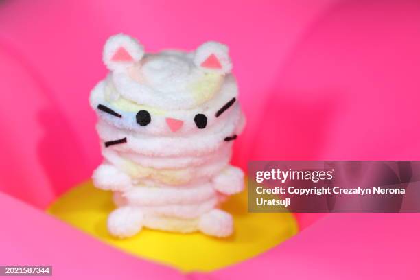 cute handcraft tiny kitten , fluffy touch therapy effect toy animal cat - kasukabe stock pictures, royalty-free photos & images