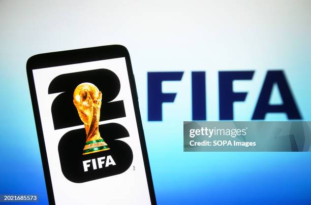 In this photo illustration, 2026 FIFA World Cup logo is seen on a smartphone screen.