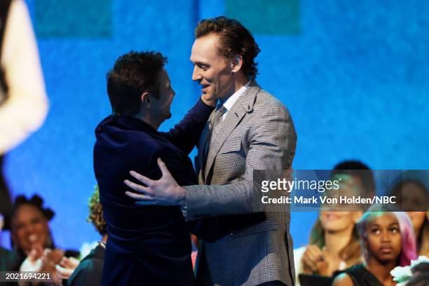 Pictured: Jeremy Renner and Tom Hiddleston attend the 2024 People's Choice Awards held at Barker Hangar on February 18, 2024 in Santa Monica,...