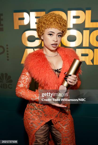 Pictured: Ice Spice, winner of The New Artist of the Year award, attends the 2024 People's Choice Awards held at Barker Hangar on February 18, 2024...