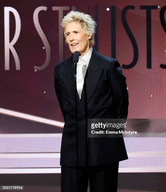 Diana Nyad accepts the Distinguished Artist Award for Annette Bening onstage during the Make-Up Artists and Hair Stylists Guild's 11th Annual MUAHS...
