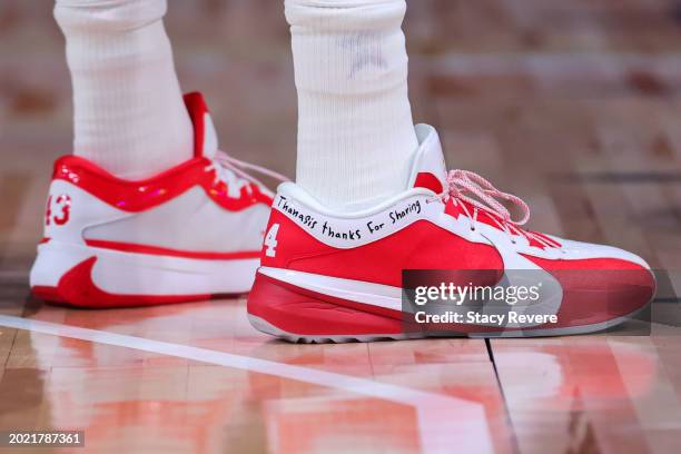Detailed view of the shoes worn by Giannis Antetokounmpo of the Milwaukee Bucks and Eastern Conference All-Stars in the fourth quarter against the...