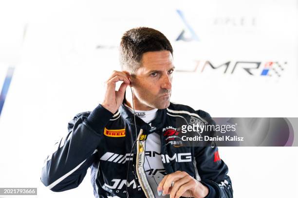 Jamie Whincup driver of the JMR Mercedes Benz looks on during the 2024 Bathurst 12 Hour Race at Mount Panorama on February 18, 2024 in Bathurst,...