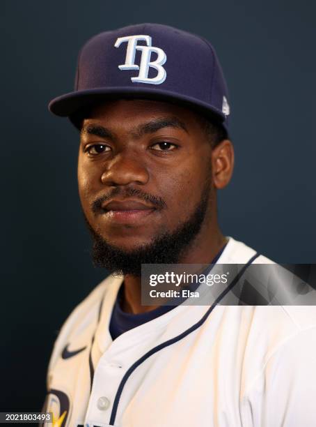 Osleivis Basabe of the Tampa Bay Rays poses for a picture during Tampa Bay Rays Photo Day at Charlotte Sports Park on February 18, 2024 in Port...