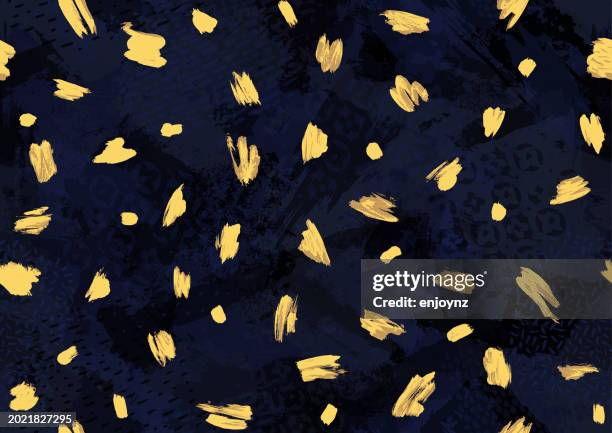 nahtlose goldene pinselstriche auf schwarzem hintergrund - schnittmuster stock-grafiken, -clipart, -cartoons und -symbole