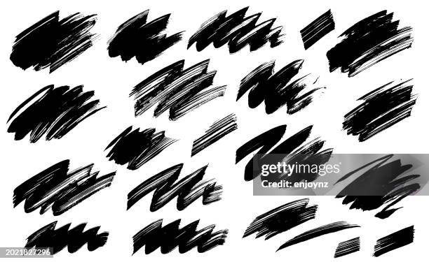 schwarze pinselkritzeleien - kunst und handwerksmaterial stock-grafiken, -clipart, -cartoons und -symbole