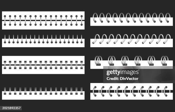 ilustrações de stock, clip art, desenhos animados e ícones de metal binders vector set - bloco espiral