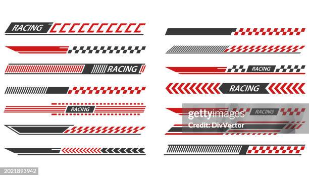 illustrazioni stock, clip art, cartoni animati e icone di tendenza di set vettoriale di strisce da corsa sportiva - speed background