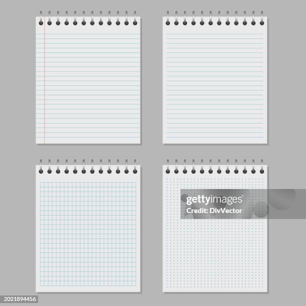 vector illustration of realistic notebooks lined and dots paper page - worksheet stock illustrations